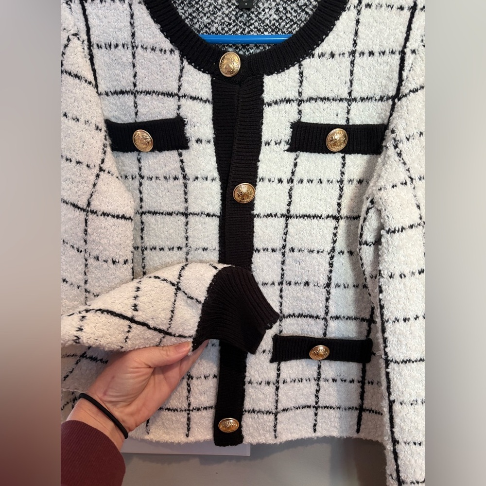Express Black and White Cardigan Sweater - Picture 5 of 7